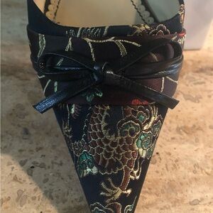 Joey Black patterned embroidered mules